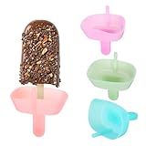 4 Stück Eishalterung Kinder, Silikon Eis Tropfschutz Stiel Halter mit Strohhalm für Eislutscher Unterschiedlicher Größe, Wiederverwendbares Eis Zubehör für Jungen & Mädchen in Bunt