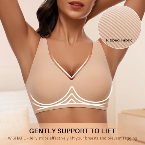 WOWENY Wireless Bras for Women No Underwire Full Coverage Seamless Push Up Bra Comfort Deep V Bralettes with Support2