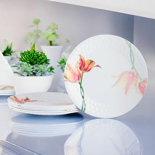 Image of Melamine Quarter Plates | Round Half Plate | Microwave Safe | Break Resistant | Plates for Snacks, Lunch, Dinner | Plates for Home, Office, Restaurant | Set of 6 | 7 Inch's (Tulip)
