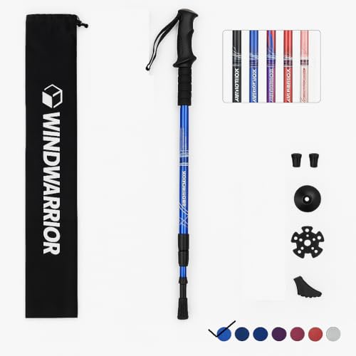 Image of Trekking Poles - Lightweight Adjustable Aluminium Hiking Sticks with Shock Absorber, All-Terrain Tips & Carry Bag (Blue, Pack of 1)