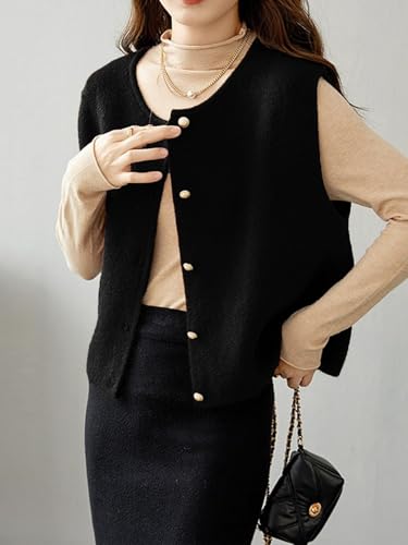 Wowcarbazole Women's Sweater Vest Sleeveless Cropped Button Down Cardigan Vests Casual Trendy Crewneck Knit Tank Tops2