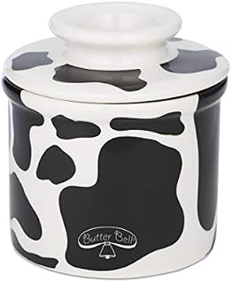 Butter Bell - The Original Butter Bell Crock by L Tremain, a Countertop French Ceramic Butter Dish Keeper for Spreadable Butter, Cow Pattern, Black & White