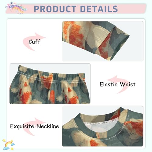 Pajama Sets Long Sleeve Koi Fish Art Prints Soft Comfy Sleepwear 2 Piece PJS 3-8T4