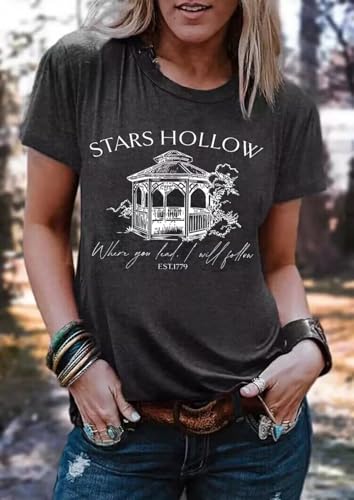 Stars Hollow T Shirt for Women Halloween Cute Fall Shirt Funny Print Letter Autumn Festival Short Sleeve Tee Tops2