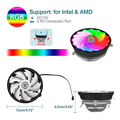 Connectors 3 Pin 120mm Computer Case Fan Silent 120mm Fan CPU LED Air Cooling Cooler RGB Quiet PC Cooler Fan Case Fans 12V DC for AMD Intel - (CN, Cable Length: 0.2m, Color: 01)