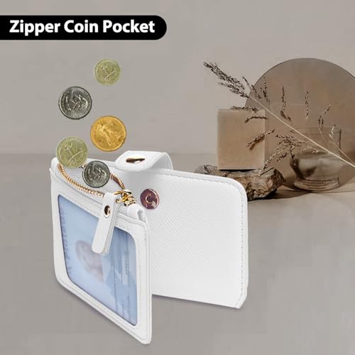 Image of M-Plateau RFID Blocking Keychain Wallet With Leather Wrist Strap | Keychain Wristlet, Womens Card Holder with Zipper Coin Pocket and ID Window (White)