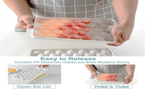 Image of KEMETHY 2-pc Plastic Reusable Flexible Ice Cube Trays, 33 Cavity Mini Round Ice Tray Molds for Whiskey & Cocktails, Keep Drinks Chilled Multicolor (2-33 Ice Plastic Tray)