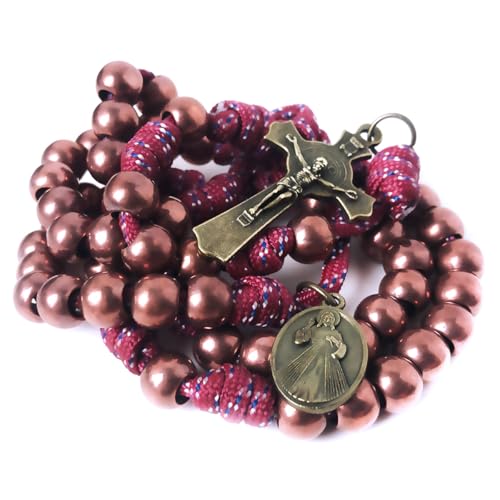 Divine Mercy Bronze Paracord Catholic Rosary Beads, Crosses, Crucifixes2