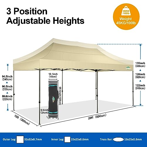 Image of COBIZI 10x20 Pop Up Canopy Tent with 6 Sidewalls,Heavy Duty Canopy,Khaki