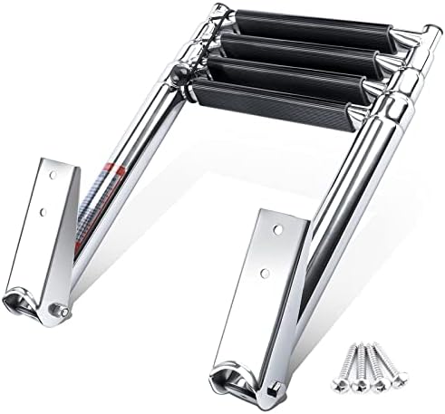 Hoffen Telescopic 4 Step Ladder Stainless Steel Telescoping Extendable Boat Ladder 900 Pound Capacity for Marine Yacht / Swimming Pool