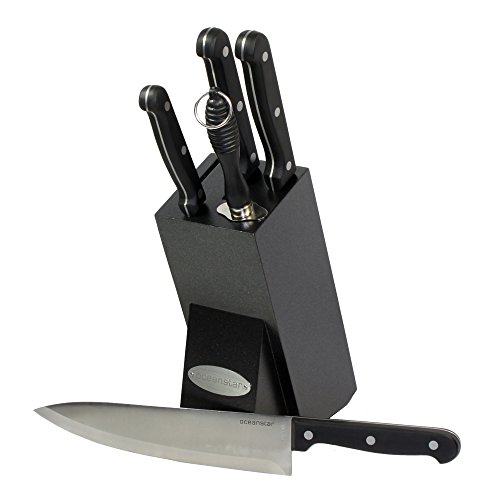 Oceanstar KS1200 Contemporary Knife Set with Block, Elegant Black, 6-Piece