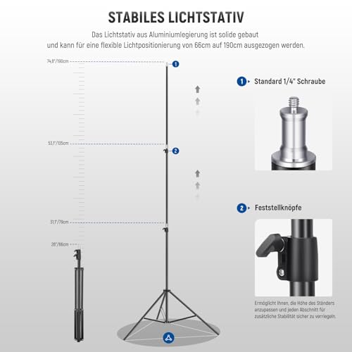 NEEWER 2 STK. Bi Farbe 660 LED Videolicht Set mit Zwei 79" Stativständer, 3200K-5600K CRI 96+ Dimmbare Panel Videoleuchte mit U Bügel und Barndoor für Studio Fotografie Aufnahme Streaming, Schwarz