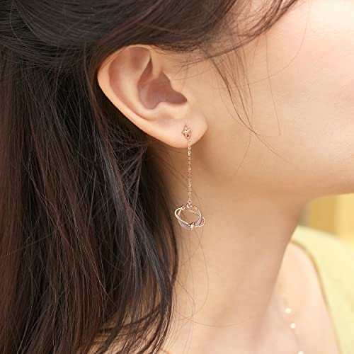 Chow Sang Sang Delicate Gold 18K Rose Solid Gold Mother Of Pearl Moon Stars Single Dangle Earring For Women And Girls 93317E #TOP1