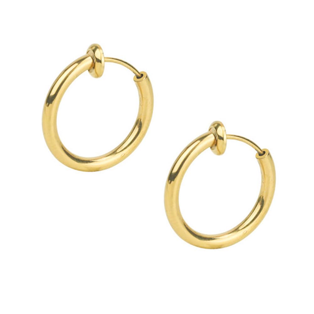 AmoinaClip On Hoop Earrings for Women - Silver and Gold-Tone Brass Spring Hoops for Non-Pierced Ears