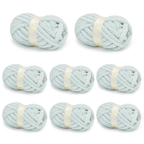 Chunky Yarn for Hand Knitting, Chunky Chenille Blanket Yarn for Crocheting, Bulky Soft Fluffy Chenille for Blanket Project, 8 Pack of 8oz/25yds, Blue Gray
