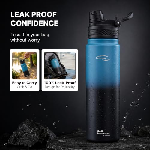 Image of The Better Home Explorer 650ml Dual Tone Insulated Water Bottle | 2 Caps | Hot 12 Hrs & Cold 16 Hrs | Leak Proof | Carry Handle | BPA Free | Gym Travel College