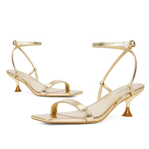 Modatope Kitten Heels for Women Open Square Toe Ankle Strap Sandals Low Heels Dress Shoes for Party3