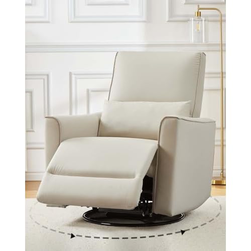 GarveeHome Recliner Chair, 360° Swivel Rocker Glider Nursery Chair with Padded Armrest and Deep Seat, PU Leather Upholstered Reclining Sofa Chair for