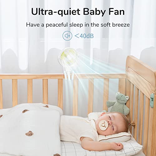 Image of JISULIFE Portable Stroller Fan 4000mAh Battery Operated with 4 Speeds, USB Rechargeable Mini Fan with 360Rotatable Flexible Tripod for Handheld /Desk /Car Seat /Treadmill /Travel -Starlight White
