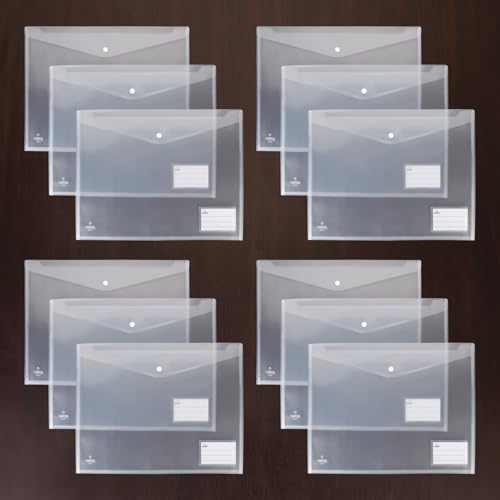 Image of Polen 12 Pcs A3 Size Folder with 20 microns Professional Expanding Transparent File (Specially for Architecture documents and Paintings) White Transparent Sheet, Big Size Button Folder.