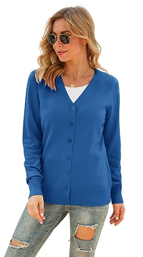 Image of VIISHOW Women Long Sleeve Button Down V Neck Lightweight Basic Knit Sweater Cardigan