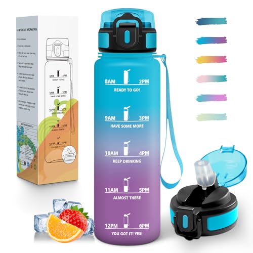 Mulbijeo Borraccia 1 Litro, Libre De Bpa & A Prova Di Perdita, Borraccia Con Cannuccia, Reutilizables, Borracce Motivazionale, Portatile, Borracce Palestra Per Scuola, Palestra, Ufficio, Festa