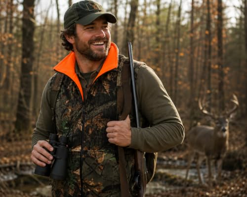Image of Men's Reversible Camo / Buffalo Red Plaid & Orange Fleece Hunting Vest
