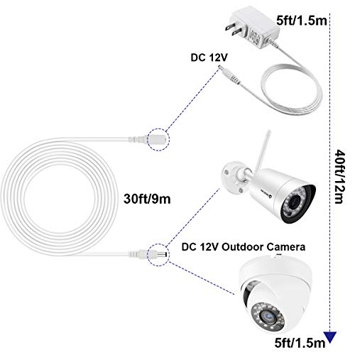 Dericam Universal 30Ft Power Extension Cable, Dc 12 Volt Power Adapter Extension Cord, Extend Additional 30Ft/9 Meters Length For Dc 12V Power Adapter Or Wall Charger, 5.5Mm Dc Plug, 12V-9M, White #TOP4