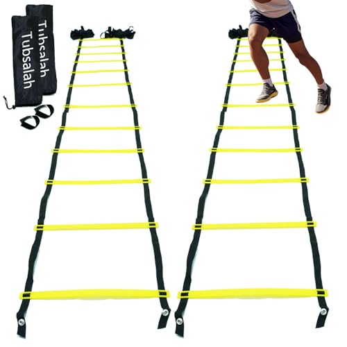 Image of Tubsalah 20ft Adjustable Agility Ladder with Carry Bag – Football Training Equipment & Speed Ladder for Soccer, Basketball – Agility Training Equipment for Footwork Drills (2Pack)