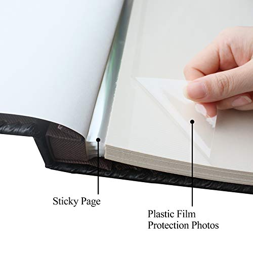 Beautyus Photo Album Book, Family Album Self Adhesive Scrapbook, Leather Cover, Holds 3x5, 4x6, 5x7, 6x8, 8x10 Photos (Brown)