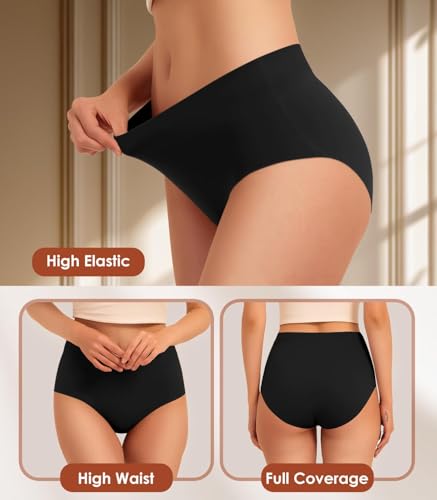 Image of Kalapa Seamless Womens Underwear High Waisted No Show Briefs Silky Stretch Breathable Full Coverage Ladies Panties Multi Pack (US, Alpha, Large, Regular, Regular, Multicolour-4)