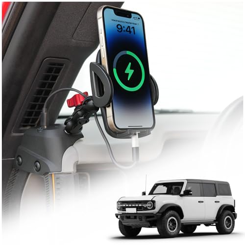 Aigmux Phone Holder with Charging C Port for Ford Bronco 2021 2022 2023 2024 2025 2026 Easy One Touch Lock Adjustable Angle 360 Phone Mount for Bronco Accessories (NOT fit for Sport)