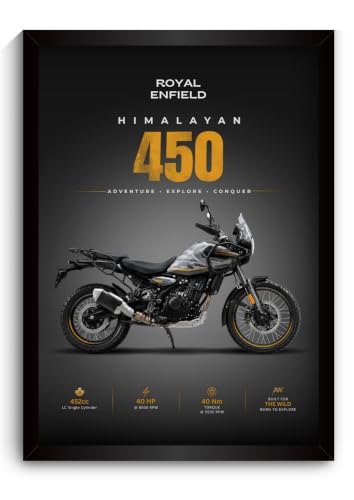 Image of RE Himalayan 450 Poster | Framed Poster of RE Himalayan 450 A4 Sized (31 x 23 cm) | Posters for Wall, Gift for Boys, Bullet Frame | Bike Frames | Bike Posters for Wall, Bedroom, Hostel (F 194)