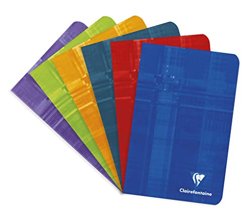 Clairefontaine - Ref 3606C - Staple bound Notebook (48 Sheets) - 11 x 17cm Size, Lined Rulings, 90gsm Brushed Vellum Paper, Laminated Cardboard Cover - Assorted Colours (Pack of 10)
