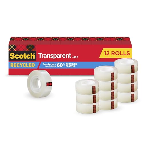 Scotch Transparent Plus ruban adhésif verte 12 rolls pour fournitures de bureau