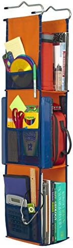 LockerWorks 3 Shelf Adjustable Hanging Organizer, Sturdy & Compact, 20-38" Tall x 6" Wide x 9" Deep, Shelves 12"-14" Tall, Hangs from Shelf, Hooks or Rod to create storage space. Orange with Navy Trim
