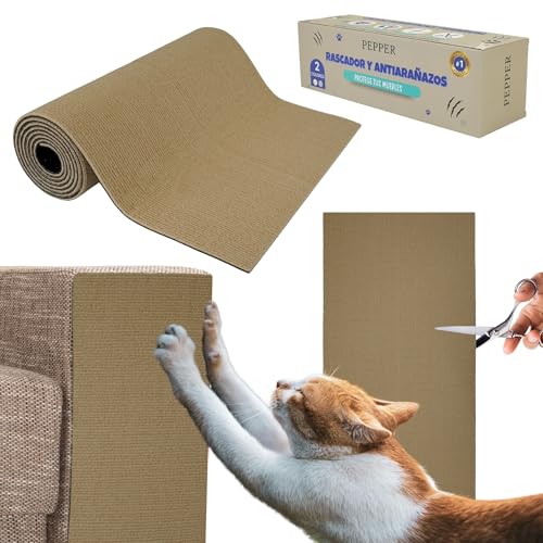 PEPPER® Alfombra Rascador para Gatos 40x200cm | Protector Sofa Gatos Arañazo | Ideal para Evitar Arañazos en Sofás y Muebles | Tapete Rascador con Autoadhesivo. (Beige)