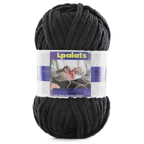 Chunky Chenille Yarn for Crocheting - 1 Pack of 100g/3.5oz - #6 Super Bulky - Polyester - Baby Blanket Yarn for Crochet Amigurumi Blankets (1 Black)