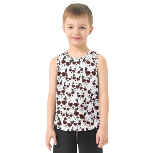 J JOYSAY Love Sunglasses Bulldog Boys Tank Top Sleeveless Muscle Shirts Quick Dry Sport Workout Active Kids T-Shirts 3-15T2