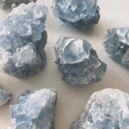 Cristal de célestite brut de 200g-300g en géode naturelle bleu ciel - 5