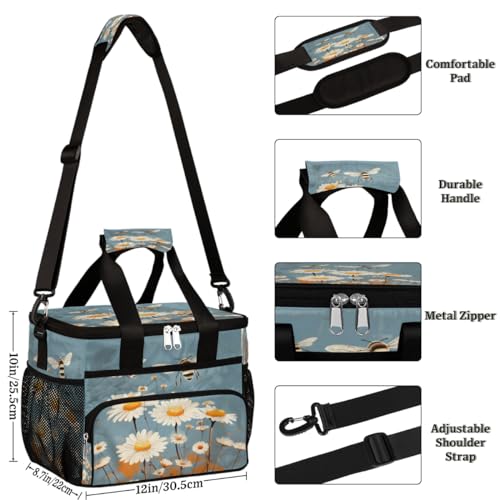 Daisy Insulated Picnic Backpack Lunch Box for Women Men Picnic Basket Tote Lunch Bag Picnic Bag Portable Lunch Bags for Picnic, Beach, Work, Trip,Office, Camp Bees