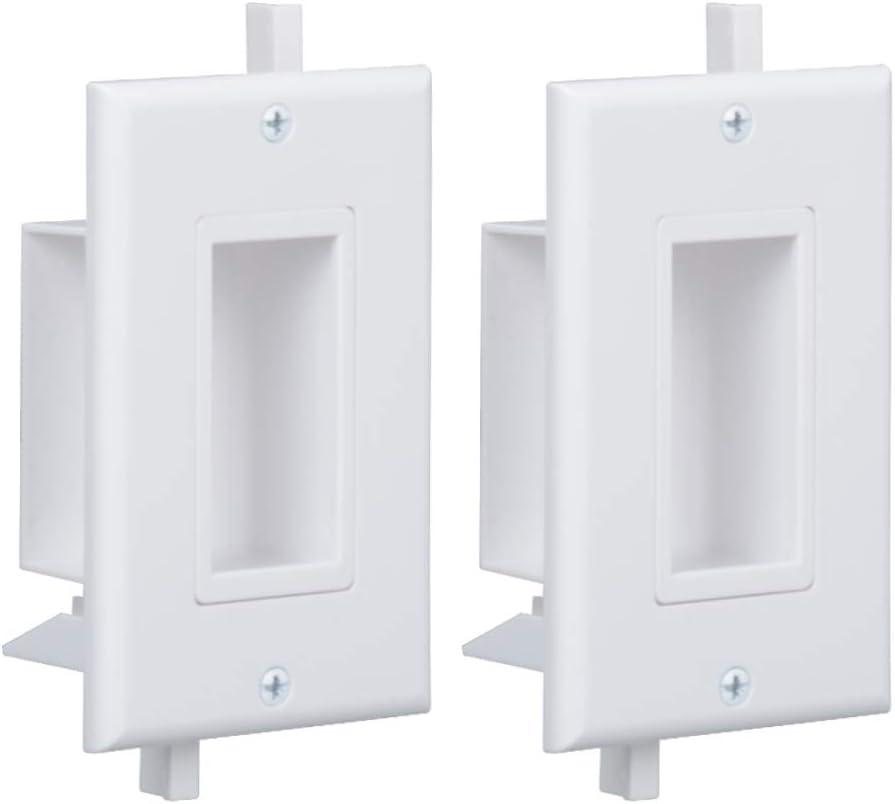 Cable Pass Through Wall Plate White, Recessed Cable Wall Plate Built in Bracket for Drywall, Decora Side Opening for Low Voltage Cables in Wall Installation