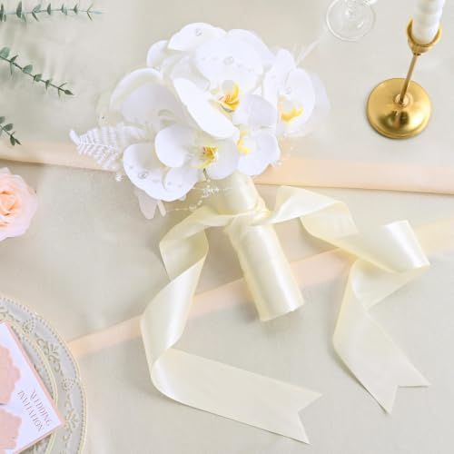 Image of 2 Rolls Double Face Ivory Satin Ribbon 2 Inch Polyester Ivory Ribbon for Gift Wrapping Very Suitable for Weddings Party Invitation Decorations and More,Total 50 Yards