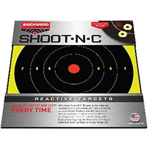 Birchwood Casey Shoot-N-C Bullseye Dispenser Targets | Always Flat Adhesive Back Shooting Training Reactive Targets with Pasters 12 - Pack of 25