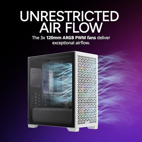 Image of Cooler Master Elite 302 White Micro-ATX High Airflow Minimalist PC Case, 365mm GPU Max, Compatible RTX 5080 RX 7090 XT, 280mm AIO Max, Type C, Tempered Glass, Triple 120mm aRGB Fan, Intakes Grill