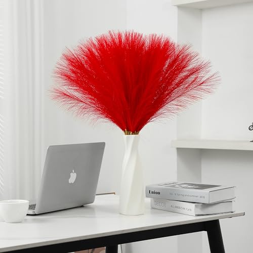 Wttisel 30pcs 22 Red Pampas Grass - Faux Pampas Grass Decor Pompas Floral Arrangement and Vase Filler for Boho Home Wedding Mothers Day Decoration