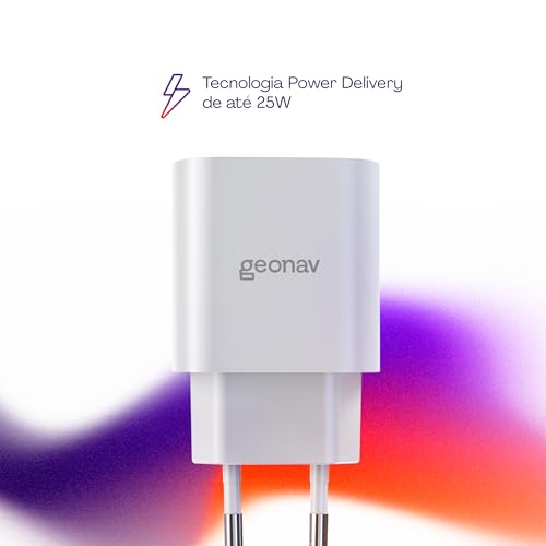 Geonav Carregador Universal Ultra Rápido, Power Delivery 25W, 1 Porta USB-C, CH25PDWT, Branco