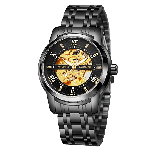 Montre mécanique de luxe FORSINING en acier inoxydable noir étanche pour homme élégant