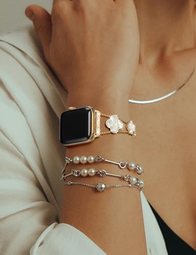 Ctybb SYCGD-38GOLD/WHITE Bling Diamond Band Compatible With Apple Watch Bands For Women 40Mm 41Mm 38Mm 42Mm Series 10 9 8 7 6 5 4 3 2 1 Se, Sparkle Metal Bracelet Wristband, Cute Lucky Clover Dressy Iwatch Band,Gold/White thumb #5