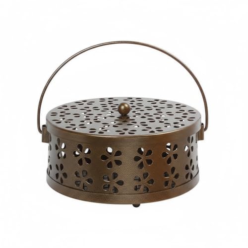 Heat-Resistant Mosquito Coil Holder Round Iron Incense Stand with Handle Incense Holder for Home Outdoor Office